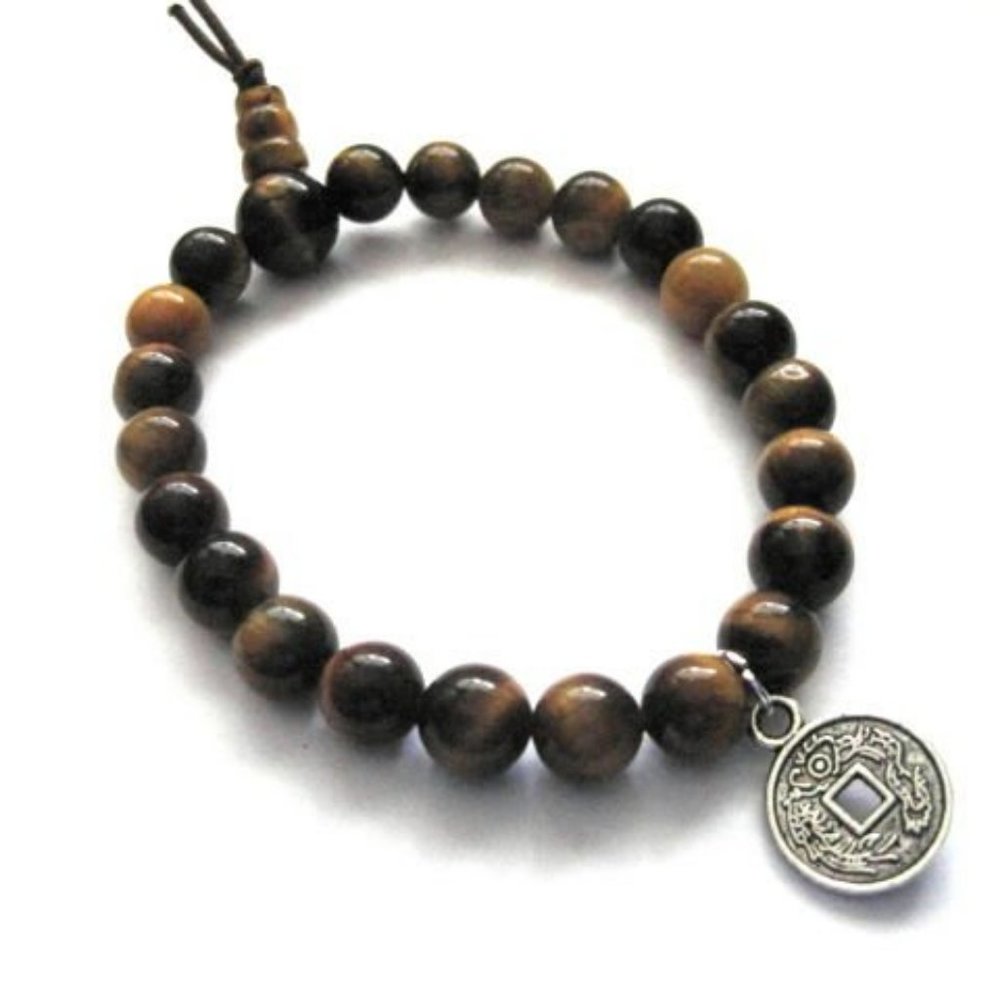 Tiger Eye Chinese Lucky Coin Stretch Bracelet